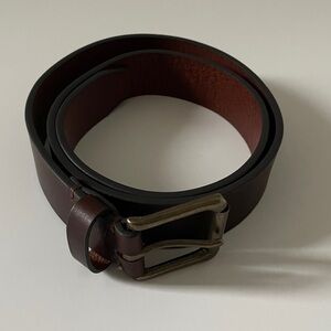 Lands’ End Buffalo Leather Belt Rectangular Metal Buckle Brown Size 32